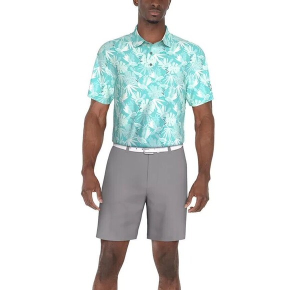 PGA TOUR Men's Athletic-Fit Stretch Performance Stencil Tropical-Print Blue S - Picture 2 of 3